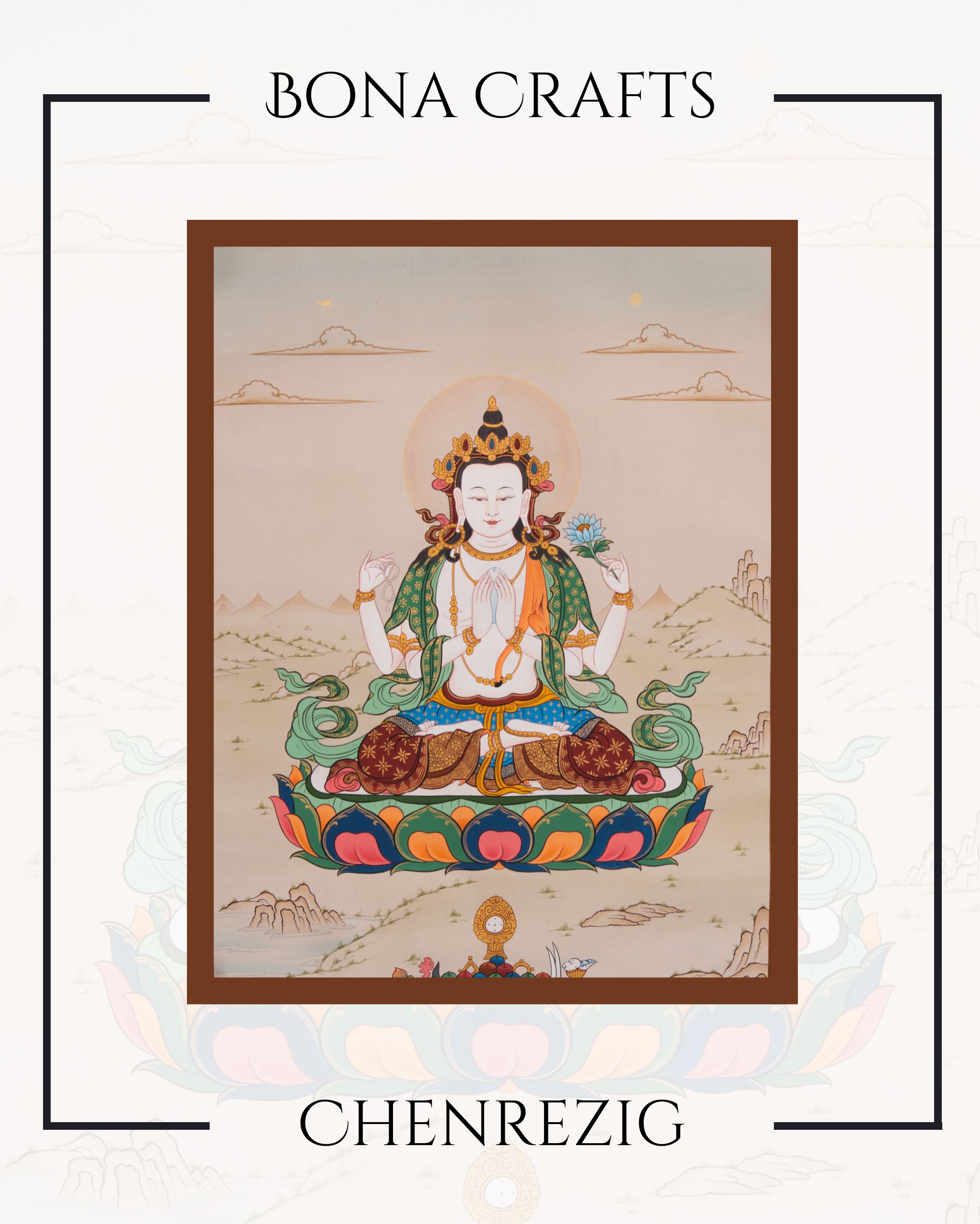 Chenrezig God of Compassion thanka painting